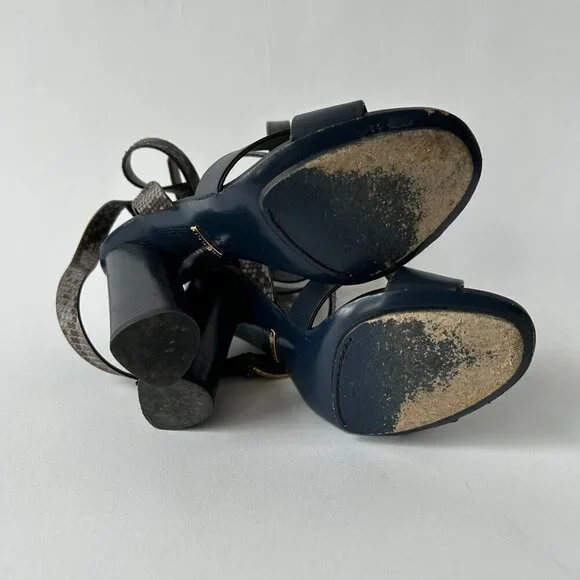 GUCCI BLUE CANDY STACKED PYTHON STACKED HEEL SANDALS SIZE 36 - Picture 5 of 7